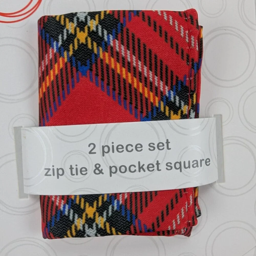 Wonder Nation 2 Piece Set Red Plaid Zip Tie & Pocket Square Kids Ages 3+ New